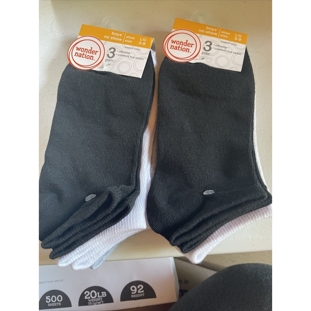 6 Pairs Wonder Nation Boys Girls Kids Sock Socks Ultra Lite LARGE Shoe Size 3-9